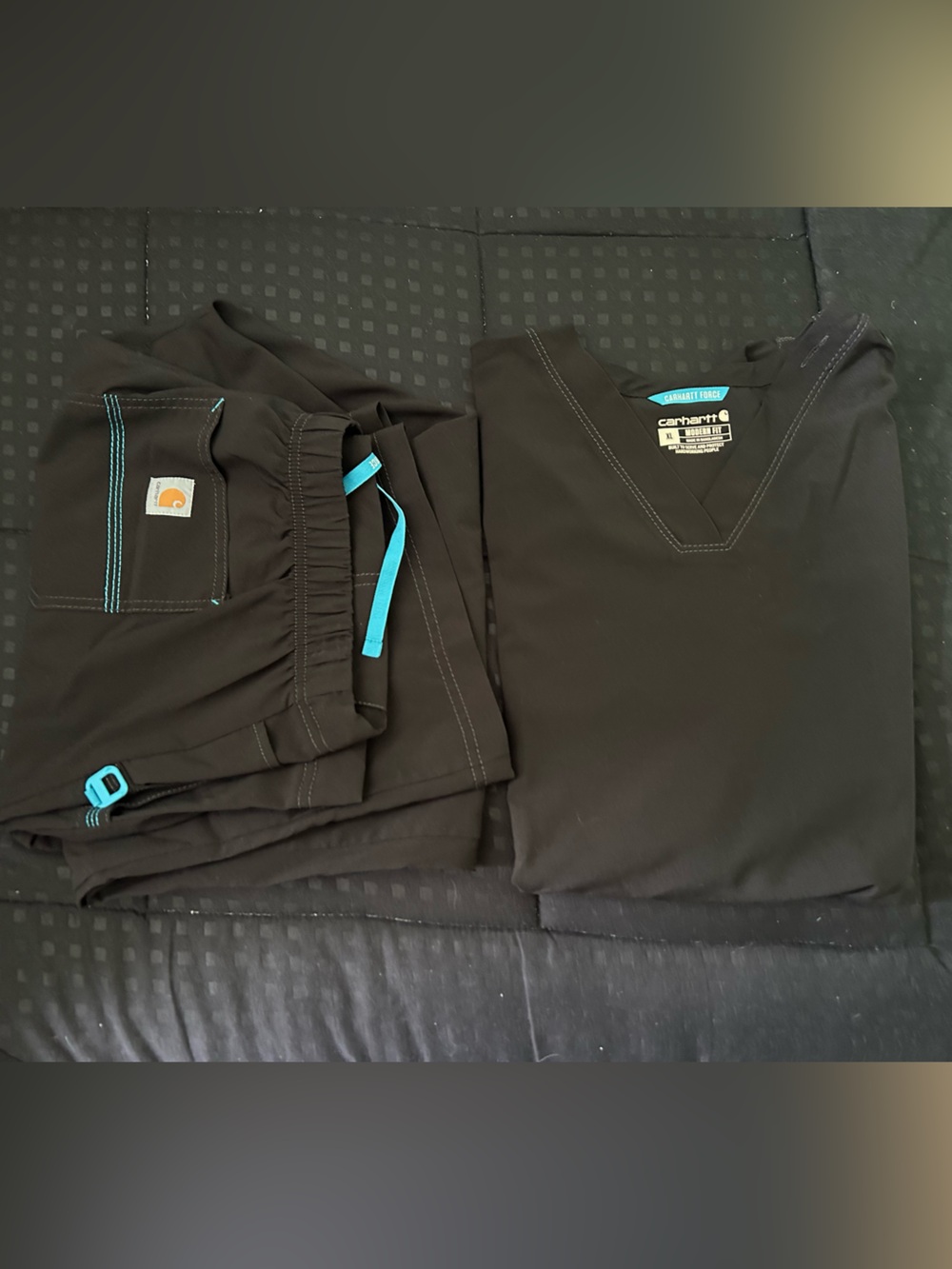Carhartt Black Scrub Set with Teal Accents